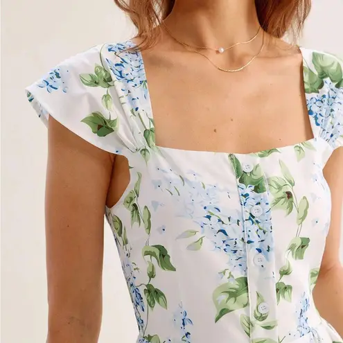 Rihoas White Floral Square Neck Mini Dress Green