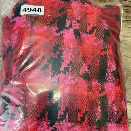 Ann Taylor  The Long Cardigan Jacket in Houndstooth Tweed sz 4 pink red blazer