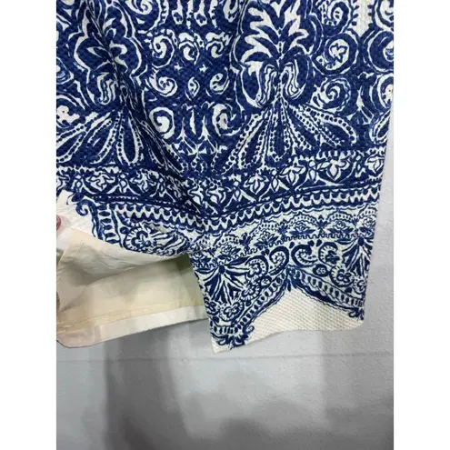 J.Crew No. 2 Pencil Skirt Blue White Baroque Print Lined Cotton Blend Women's 00 Size 00P