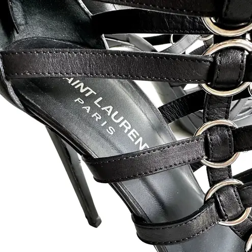 Saint Laurent Nina Cage Sandals Size 38.5 Calfskin Black w/Box Dustbag 316198
