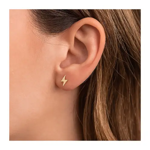 Tiny Gold Lightning Bolt Stud Earrings – 18k Gold Plated Stainless Steel