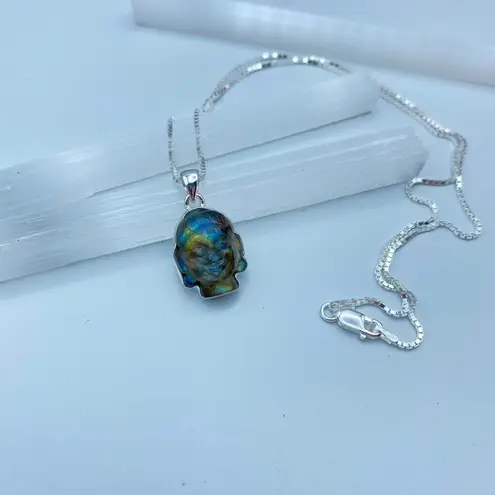 Buddha Carved Labradorite Solid Sterling Silver Necklace - Image 2
