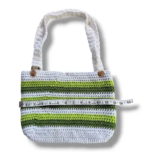 Handmade Handcrafted Green & White Crochet Hand Bag with Green Paisley Lining
