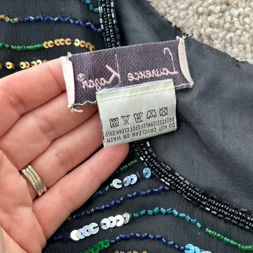 Laurence Kazar 80s Vintage Blouse Sequin Beaded Silk Shirt Striped Glam Retro