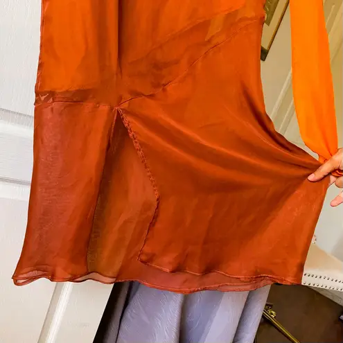 Vanderwilde Galdana Maxi Dress Chiffon Asymmetrical Caldera Rust Orange 36 NWT Size 4