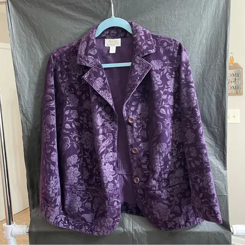 Talbots  Purple Floral Women's 12WP Blazer Romantic Fall Embroidered