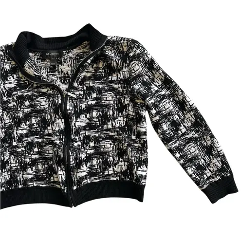 St. John Wool Blend Full Zip Shoulder pad Jacket Size Medium white black