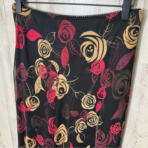 Vintage 90s Rose Floral Whimsy Fairy Asymmetrical Midi Skirt Witchy Womens M Black Size M