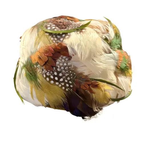 Vintage Emme NY Feather Pillbox Hat and Box Fascinator Hair Clips Perfect Fit White