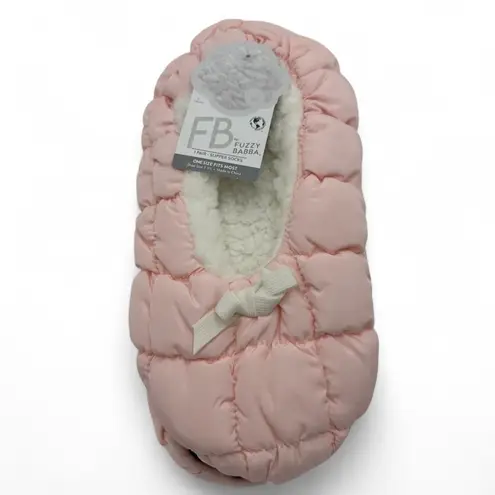 NEW Fuzzy Babba Pink White Quilted Sherpa Lined Slippers OS 7