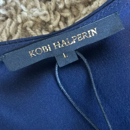 Brand New KOBI HALPRIN 100% Silk Blouse in Navy Blue Size Large Retail $298 NWT
