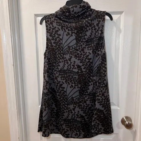 Jon & anna Sleeveless Turtleneck Dress Gray Brown Floral Print Cowl Neck -SM
