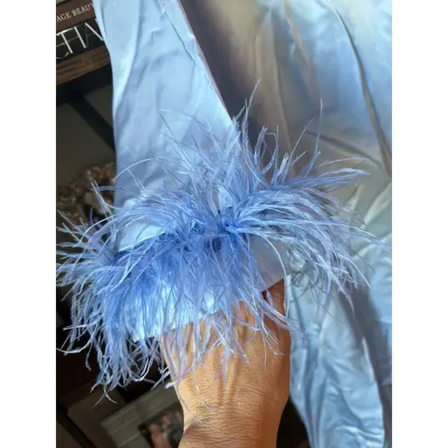 Sleeper Luna Maxi Dress with Detachable Feathers Blue Womens Size Small