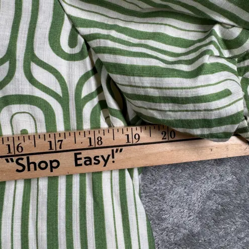 Avara Emmaline Dress Medium Green White Puff Sleeve Geometric Mod Retro Boho