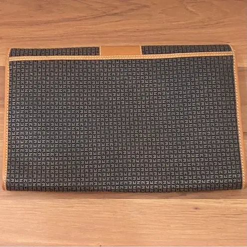 Vintage TED LAPIDUS Paris Embossed Leather Monogram Envelope Clutch Bag 8”X12” Black