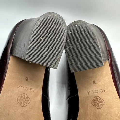 Isola Tara Kilted Buckle Patent Leather Block loafer Heels Burgundy Women's Sz 8