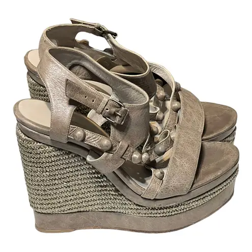 Arena Belenciaga Paris Gray Leather Sandal Woven Design Wedge Sandal EU 40/US 9