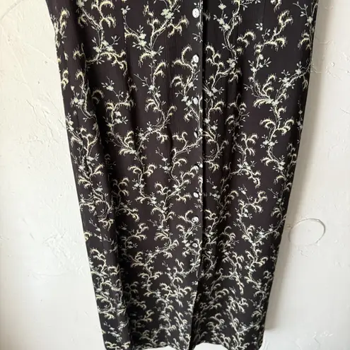 J Jill Dress Womens 4 Black White Floral Button Front Short Sleeve Rayon Midi