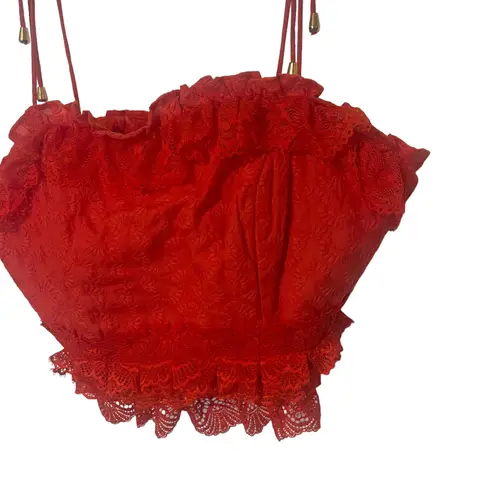 INDIKAH Women's Size Large Red Lace Embroidered Tie Slv Zip Back Tank Top