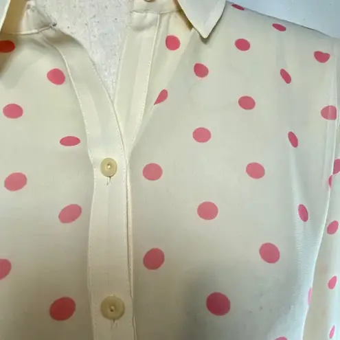 Hinge  Long Sleeve Cream & Pink Polka Dot Button Up Blouse