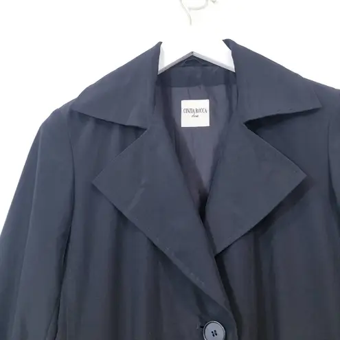 Cinzia Rocca Black Midi Trench Coat Made in Italy Size 4