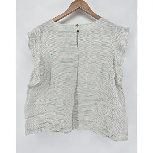 Catherine Malandrino XL Linen Striped Flutter Sleeve Top Blouse