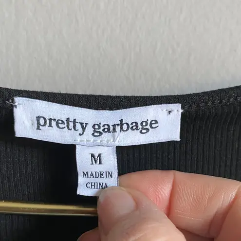 Chic Black Long Sleeve Top with White Bow Details Size M