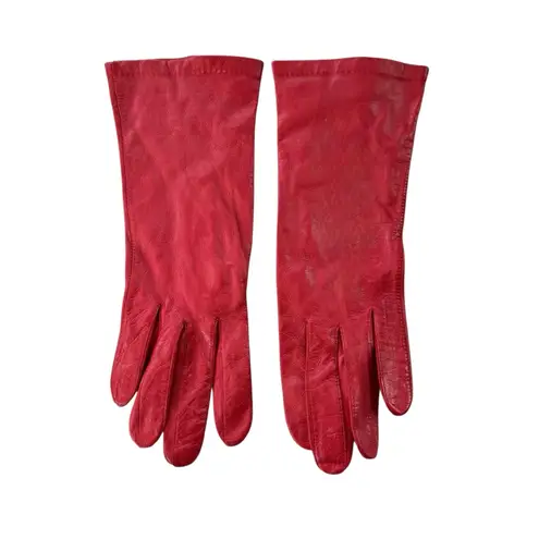 Vintage Aris Leather Glove Silk Lined Cherry Red Size 7