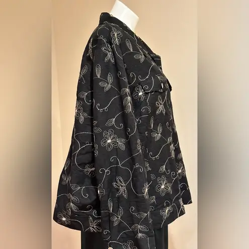 carole little Black & Cream Floral Embroidery Jacket Sz 3X Heavy Silver …