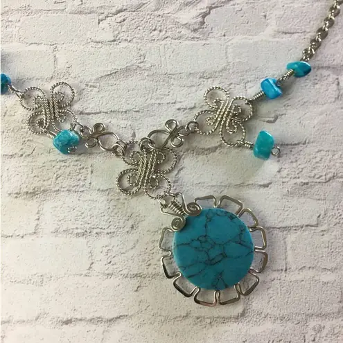 Peruvian Stone Necklace Set Silver