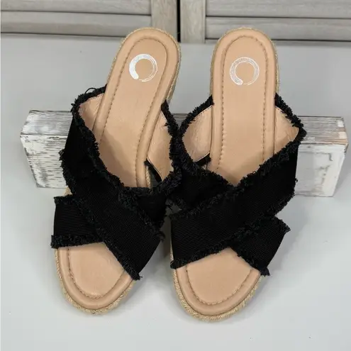 Journee Collection Black Cross Strap Woven Wedge Sandal-9