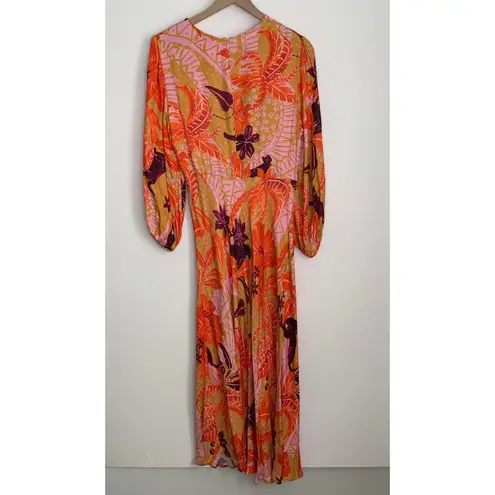 Farm Rio Jungle Panther Beige Midi Longsleeve Dress Large New with Tags