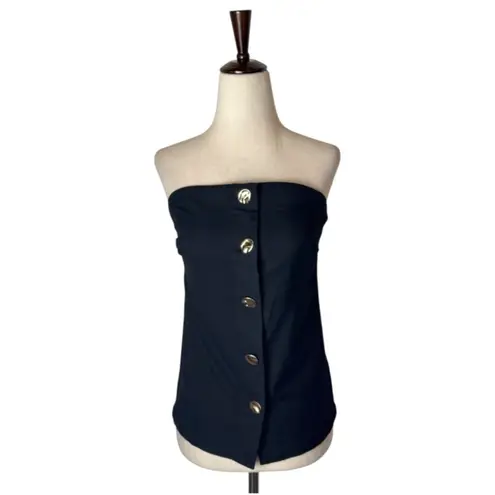 Rails Top Women Medium Black Strapless Gold Button Front Lulu Party Cocktail