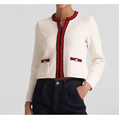 J.Crew Womens Cream Emilie Contrast Trim Ribbed Cardigan Size XXL Red