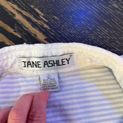 Jane Ashley Vintage BleuWhite Embroidered Shirt Eyelet Lace Collar cotton large