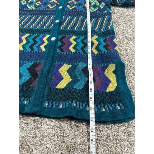 Vintage Chicos Design Southwestern Aztec Retro Print Duster Sweater Cardigan S/M Black