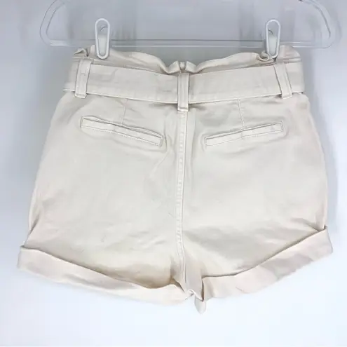 EXPRESS  Shortie Extreme High Rise with Tie Belt Paper Bag Shorts Cream Size 6