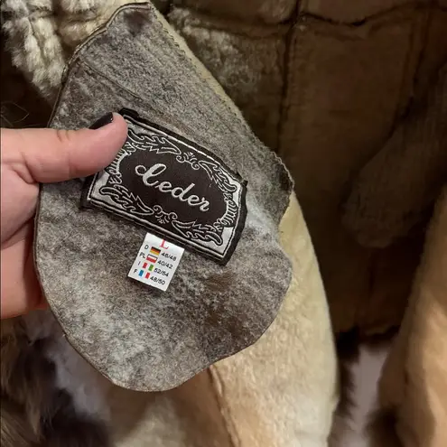 Fur trimmed coat suede leather luxurious womens Coat button up vintage bohemian Brown - Image 5