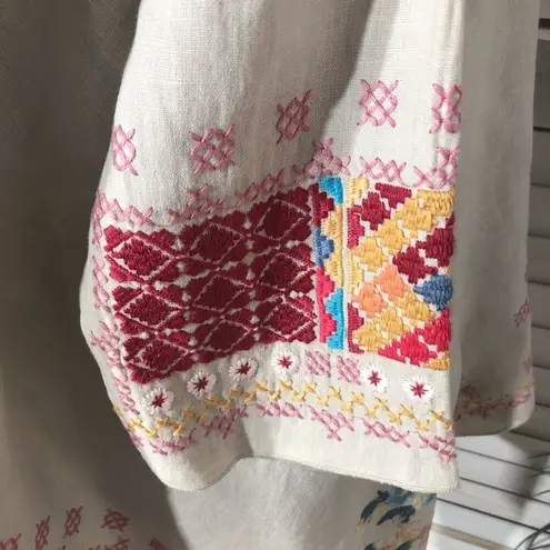 Johnny Was Kimono Cardigan Embroidered Boho Aztec Linen Multicolor Medium