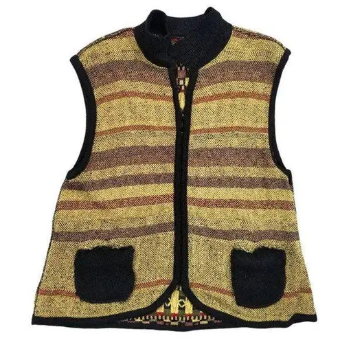 French Rags Womens Vest Multicolor Geometric Sweater Size 2 Gold