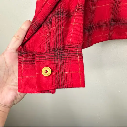 Dixxon The Loveless Flannel Shirt Womens M Red Plaid Cropped Button Down Top Size M