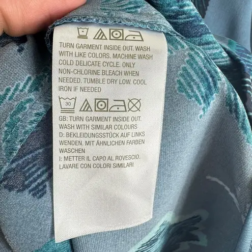 Denim & Co Canyon Retreat . Blue Floral Silky Satin Long Sleeve Blouse Size 2X