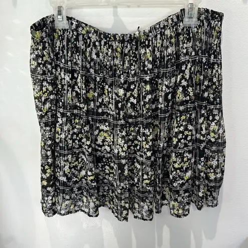 Elle Black Floral Pleated Mini Skirt XL Womens Career Casual Cute