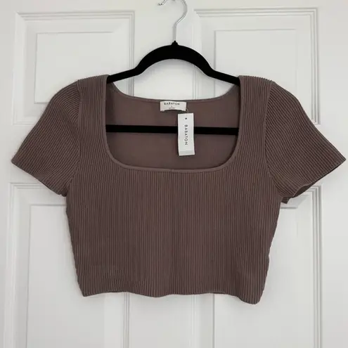 Babaton Aritzia Sculpt Knit Squareneck Deep Taupe Crop Top Womens Large