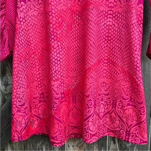 prAna Stretch Zip Neckline Multi Pattern Ruched Long Sleeve Dress Size Medium