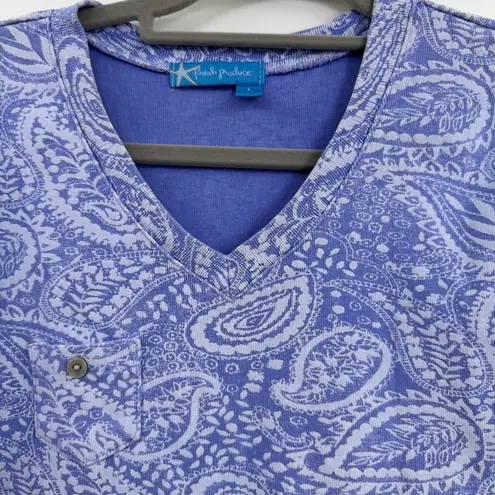 Fresh Produce Paisley V-Neck Women's Top purple cotton size L Large