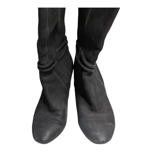 Ecco Nephi Black Nubuck Leather Knee High Almond Toe High Heel Boots 38 7.5