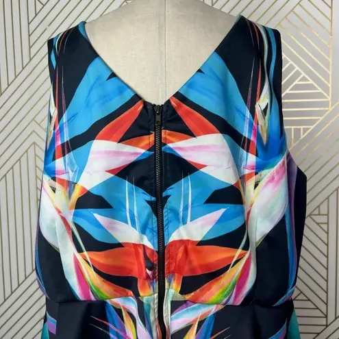 City Chic Prism Printed Peplum Blouse Black Blue Rainbow Size XL / Plus Size 22