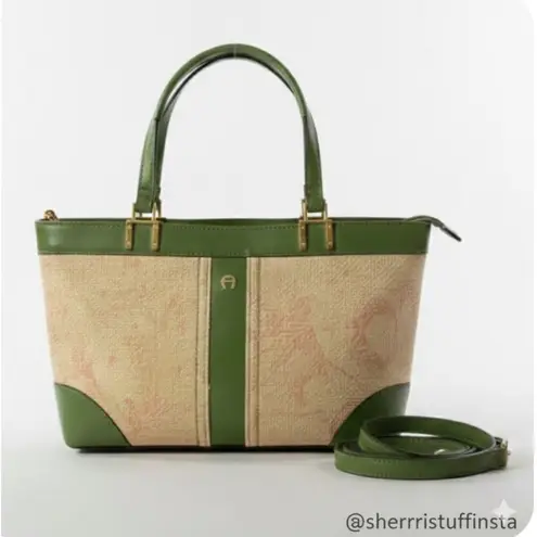 Etienne Aigner Vintage Crossbody Bag Floral Woven Faux Leather Adjustable Strap