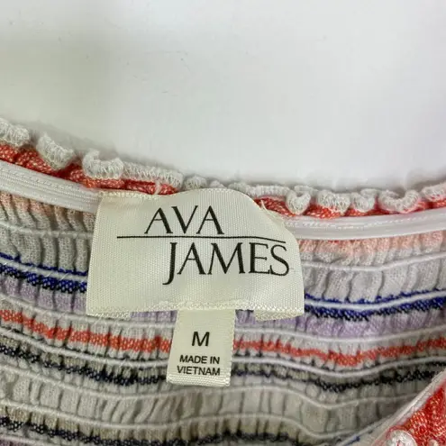 Ava James  White Multi-Color Striped Linen Blend Mini Dress Women's Size Medium M